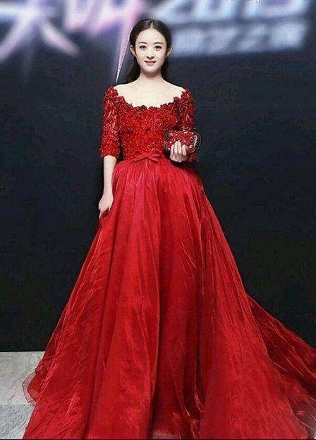 红色礼服写真明星